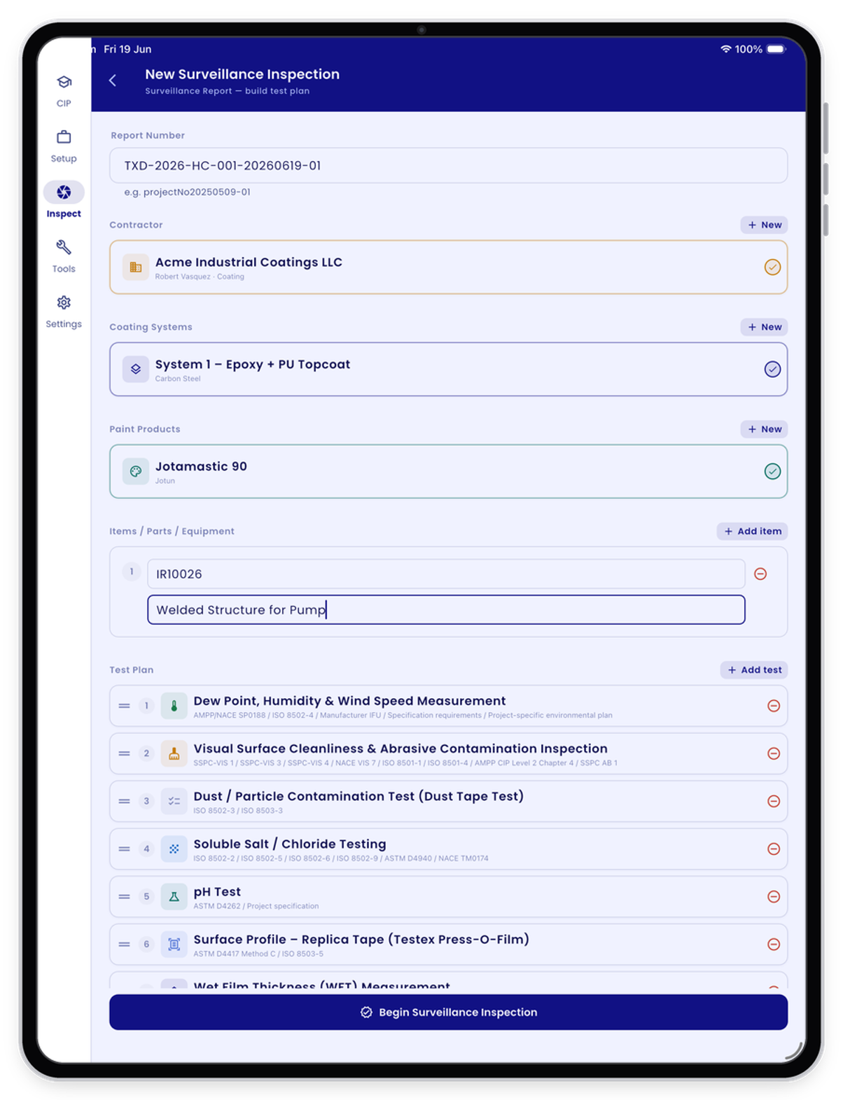 Build the inspection test plan