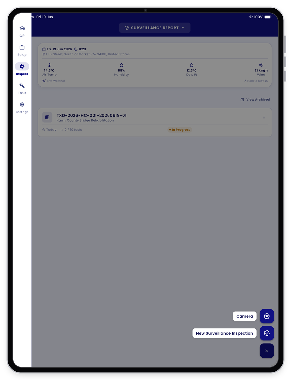 Start a new inspection report