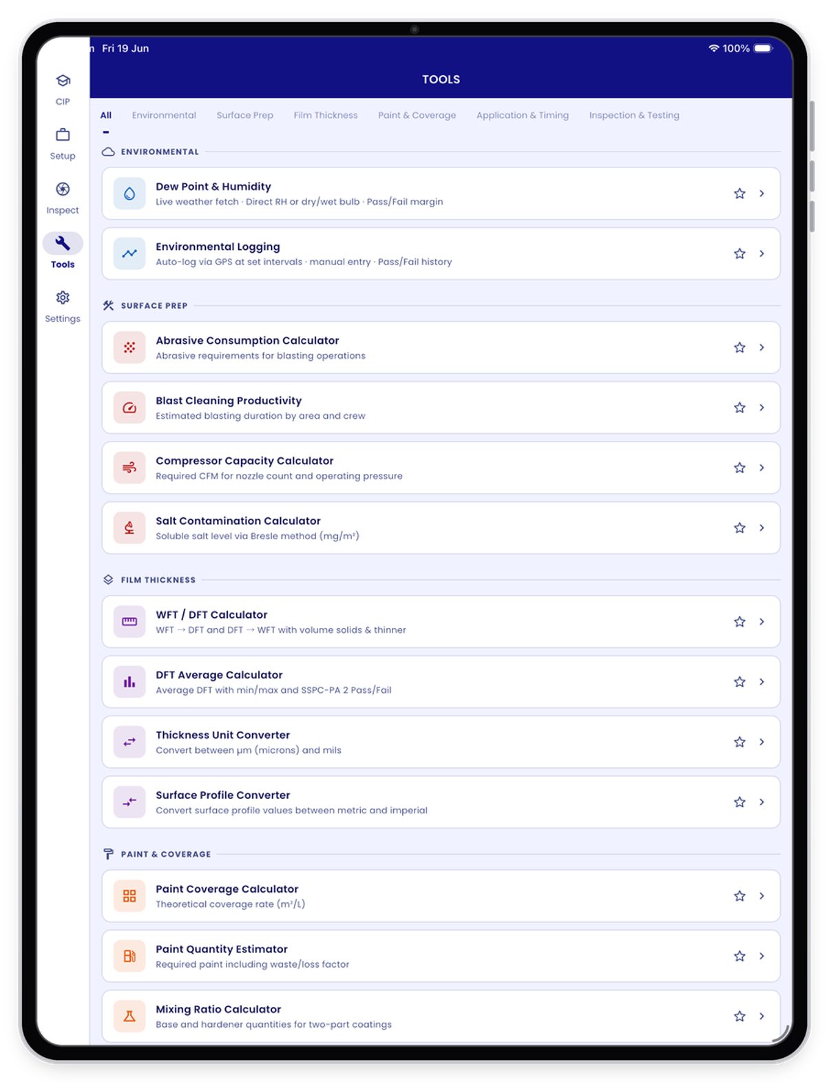 Built-in inspection tools and calculators