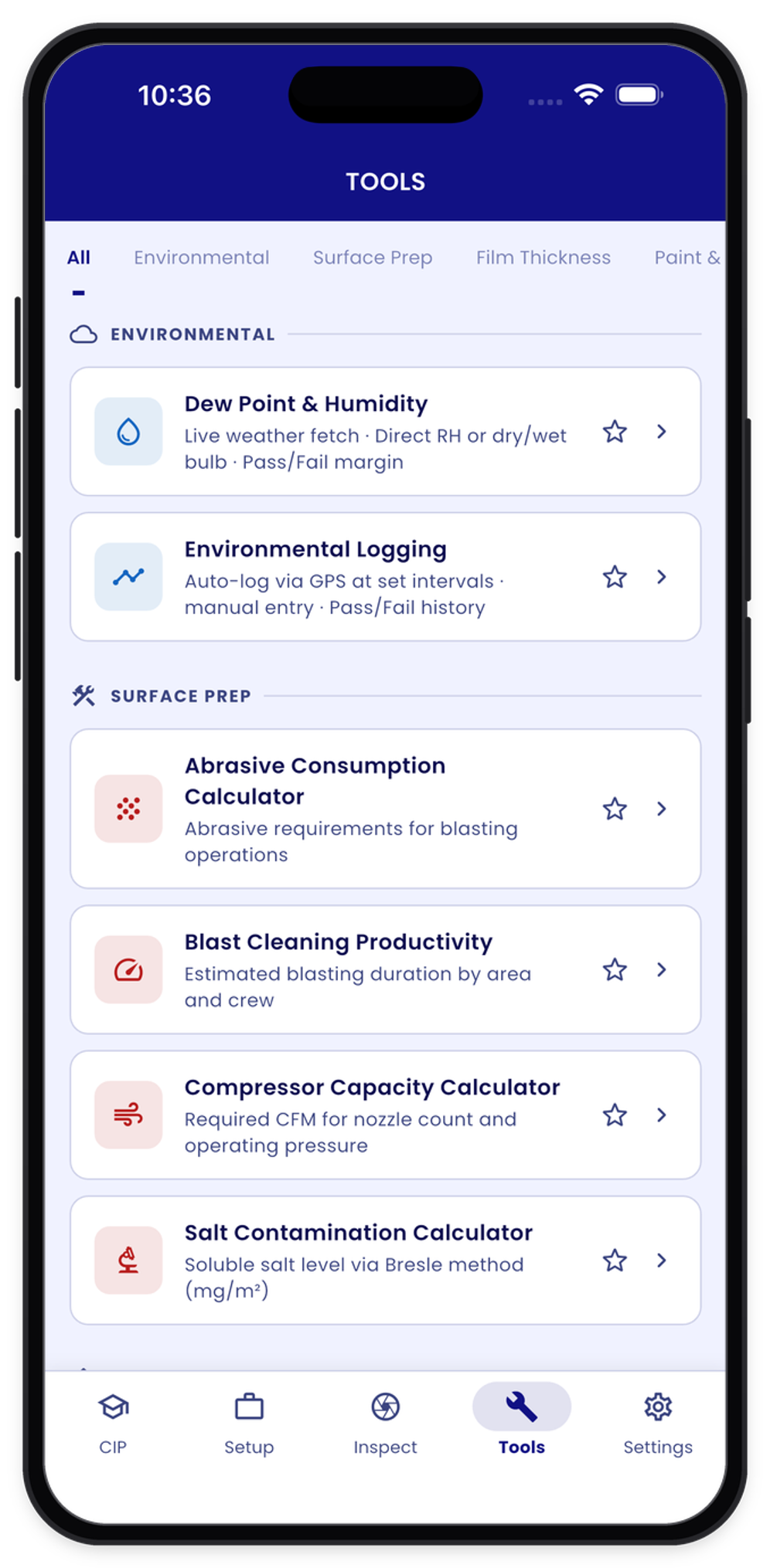 Built-in inspection tools and calculators